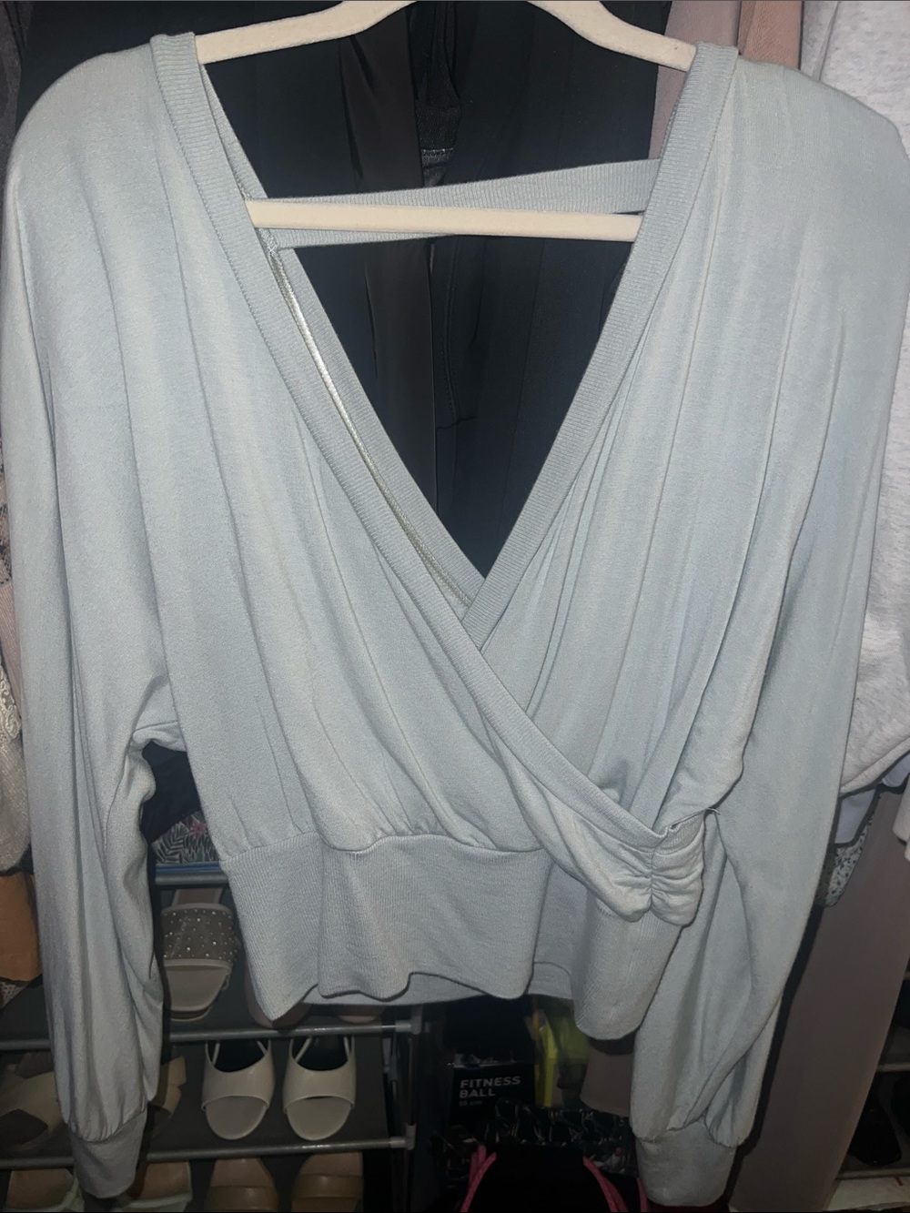 Express Light Blue Wrap-Front Long Sleeve Top